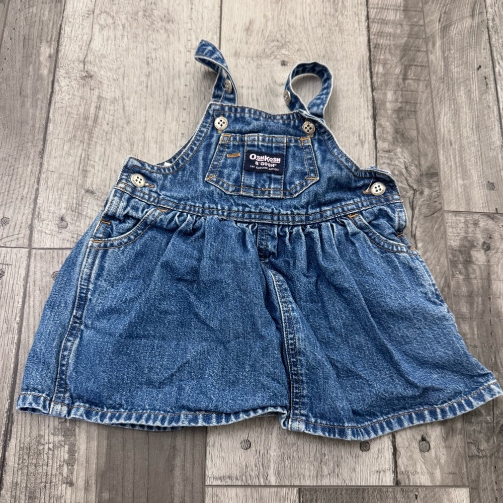 Osh Kosh BGosh Denim Pink Tag Skirt Overalls Dress Kids Toddler Vtg Vintage 6-9